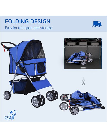 PawHut Dog Stroller with Rain Cover for Small Miniature Dogs, Folding Pet Pram with Cup Holder, Storage Basket, Reflective Strip - pic 145123 | FastDaddyshop