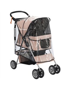 PawHut Dog Stroller with Rain Cover for Small Miniature Dogs, Folding Pet Pram with Cup Holder, Storage Basket, Reflective Strip