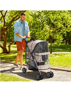 PawHut Dog Stroller with Rain Cover for Small Miniature Dogs, Folding Pet Pram with Cup Holder, Storage Basket, Reflective Strip 2