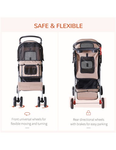PawHut Dog Stroller with Rain Cover for Small Miniature Dogs, Folding Pet Pram with Cup Holder, Storage Basket, Reflective Strip