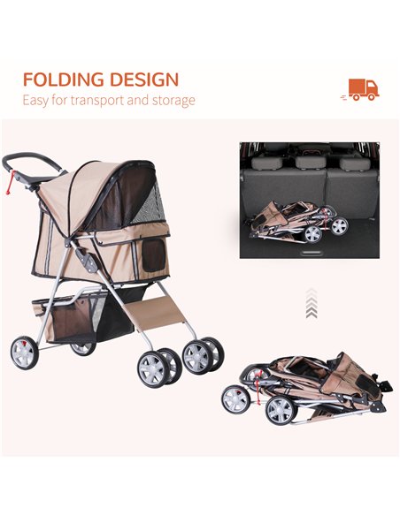 PawHut Dog Stroller with Rain Cover for Small Miniature Dogs, Folding Pet Pram with Cup Holder, Storage Basket, Reflective Strip - pic 145132 | FastDaddyshop