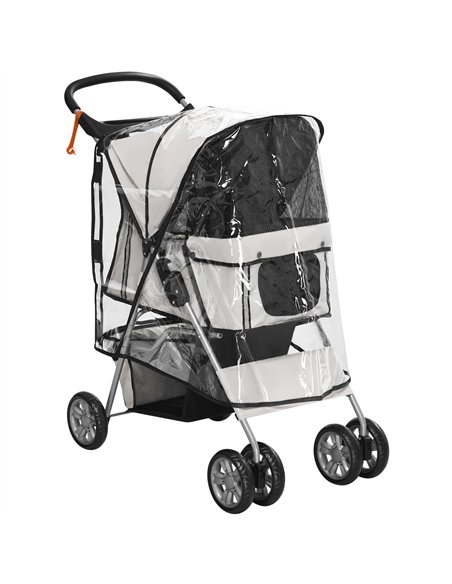 PawHut Dog Stroller with Rain Cover for Small Miniature Dogs, Folding Pet Pram with Cup Holder, Storage Basket, Reflective Strip - pic 145136 | FastDaddyshop