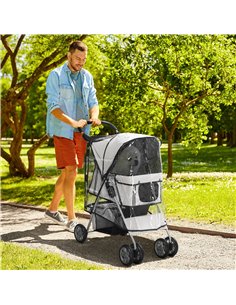 PawHut Dog Stroller with Rain Cover for Small Miniature Dogs, Folding Pet Pram with Cup Holder, Storage Basket, Reflective Strip 2