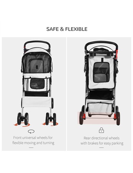 PawHut Dog Stroller with Rain Cover for Small Miniature Dogs, Folding Pet Pram with Cup Holder, Storage Basket, Reflective Strip - pic 145140 | FastDaddyshop