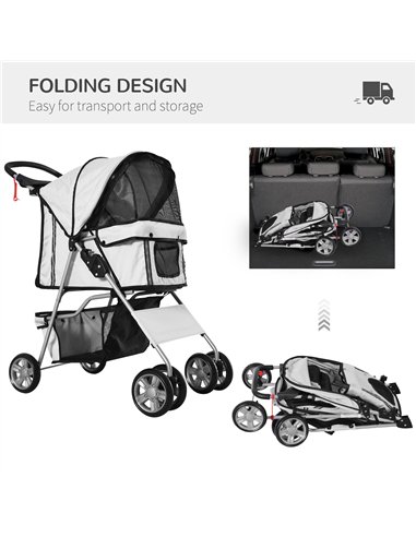 PawHut Dog Stroller with Rain Cover for Small Miniature Dogs, Folding Pet Pram with Cup Holder, Storage Basket, Reflective Strip