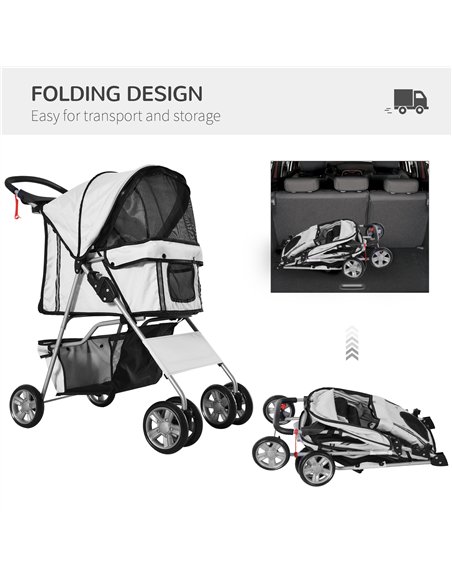 PawHut Dog Stroller with Rain Cover for Small Miniature Dogs, Folding Pet Pram with Cup Holder, Storage Basket, Reflective Strip - pic 145141 | FastDaddyshop