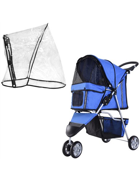 PawHut Dog Stroller with Cover for Small Miniature Dogs, Folding Cat Pram Dog Pushchair with Cup Holder, Storage Basket, Reflect - pic 145145 | FastDaddyshop