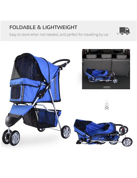 PawHut Dog Stroller with Cover for Small Miniature Dogs, Folding Cat Pram Dog Pushchair with Cup Holder, Storage Basket, Reflect - pic 145149 | FastDaddyshop