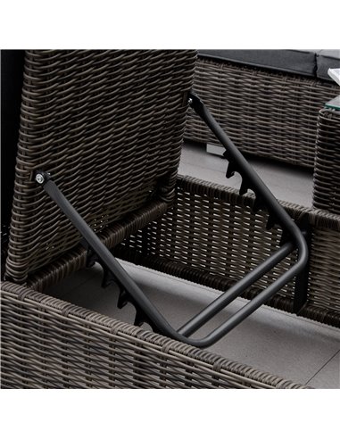 Outsunny 3 Pieces Patio PE Rattan Sun Lounger Set, Adjustable Outdoor Half-Round Wicker Aluminium Recliner Bed w/ Side Table Set