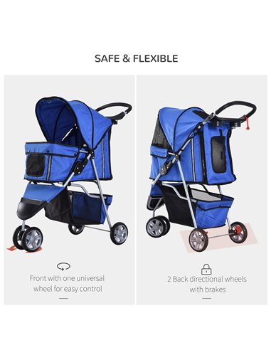 PawHut Dog Stroller with Cover for Small Miniature Dogs, Folding Cat Pram Dog Pushchair with Cup Holder, Storage Basket, Reflect