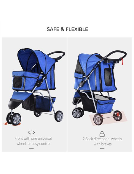 PawHut Dog Stroller with Cover for Small Miniature Dogs, Folding Cat Pram Dog Pushchair with Cup Holder, Storage Basket, Reflect - pic 145150 | FastDaddyshop