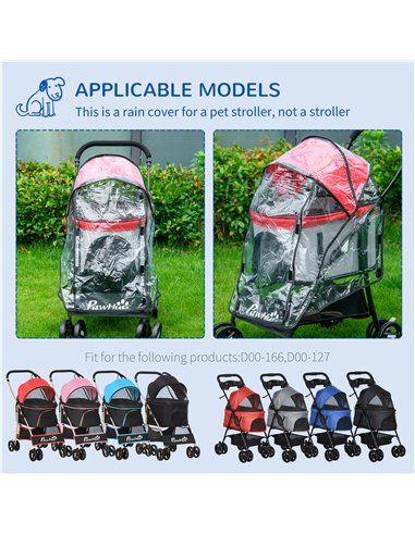 PawHut Rain Cover for Dog Pram Stroller, with Front and Rear Entry