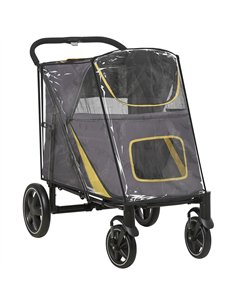 PawHut One-Click Foldable Pet Travel Stroller with Rain Cover, Cat Dog Pushchair with Universal Front Wheels, Shock Absorber, St