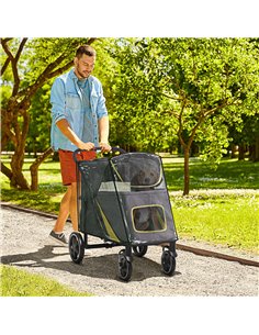 PawHut One-Click Foldable Pet Travel Stroller with Rain Cover, Cat Dog Pushchair with Universal Front Wheels, Shock Absorber, St 2