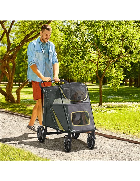 PawHut One-Click Foldable Pet Travel Stroller with Rain Cover, Cat Dog Pushchair with Universal Front Wheels, Shock Absorber, St - pic 145173 | FastDaddyshop