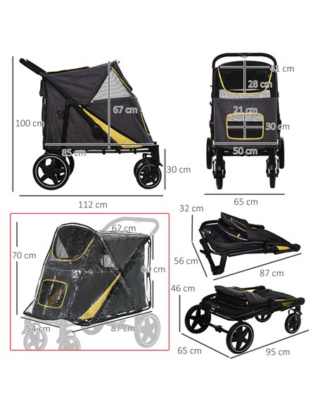 PawHut One-Click Foldable Pet Travel Stroller with Rain Cover, Cat Dog Pushchair with Universal Front Wheels, Shock Absorber, St - pic 145174 | FastDaddyshop