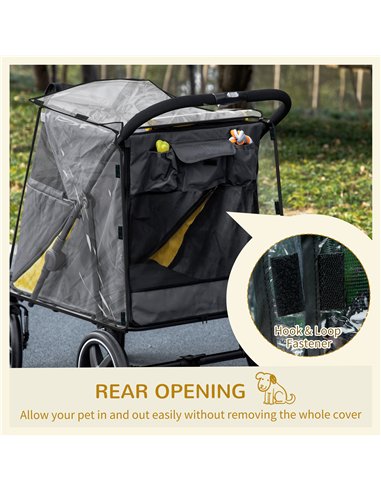 PawHut One-Click Foldable Pet Travel Stroller with Rain Cover, Cat Dog Pushchair with Universal Front Wheels, Shock Absorber, St