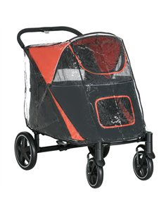 PawHut One-Click Foldable Pet Travel Stroller with Rain Cover, Cat Dog Pushchair with Universal Front Wheels, Shock Absorber, St