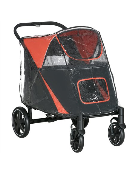PawHut One-Click Foldable Pet Travel Stroller with Rain Cover, Cat Dog Pushchair with Universal Front Wheels, Shock Absorber, St - pic 145181 | FastDaddyshop