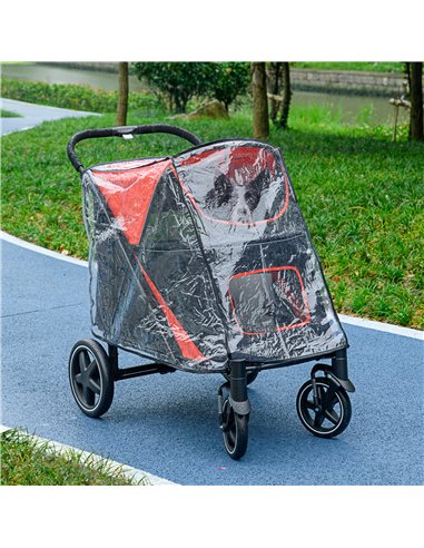 PawHut One-Click Foldable Pet Travel Stroller with Rain Cover, Cat Dog Pushchair with Universal Front Wheels, Shock Absorber, St