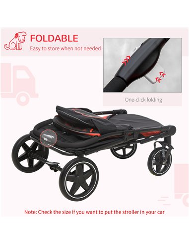 PawHut One-Click Foldable Pet Travel Stroller with Rain Cover, Cat Dog Pushchair with Universal Front Wheels, Shock Absorber, St