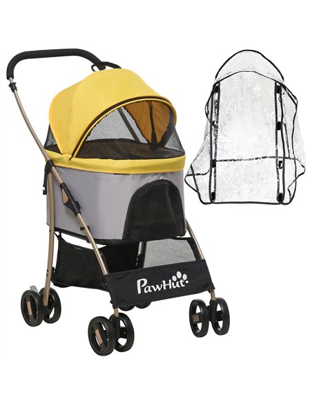 PawHut Detachable Pet Stroller with Rain Cover, 3 In 1 Cat Dog Pushchair, Foldable Carrying Bag w/ Universal Wheels, Brake, Cano - pic 145190 | FastDaddyshop