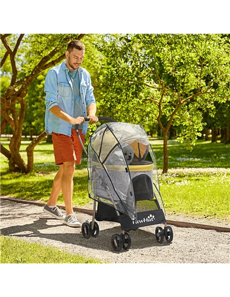 PawHut Detachable Pet Stroller with Rain Cover, 3 In 1 Cat Dog Pushchair, Foldable Carrying Bag w/ Universal Wheels, Brake, Cano - pic 145191 | FastDaddyshop