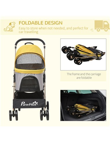 PawHut Detachable Pet Stroller with Rain Cover, 3 In 1 Cat Dog Pushchair, Foldable Carrying Bag w/ Universal Wheels, Brake, Cano