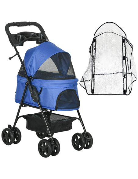 PawHut Dog Stroller with Rain Cover, Dog Pushchair One-Click Fold Trolley Jogger with EVA Wheels Brake Basket Adjustable Canopy  - pic 145199 | FastDaddyshop