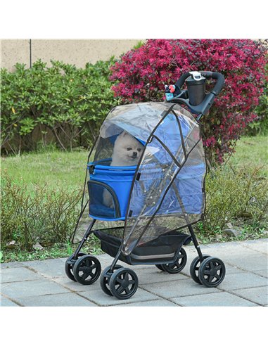 PawHut Dog Stroller with Rain Cover, Dog Pushchair One-Click Fold Trolley Jogger with EVA Wheels Brake Basket Adjustable Canopy 