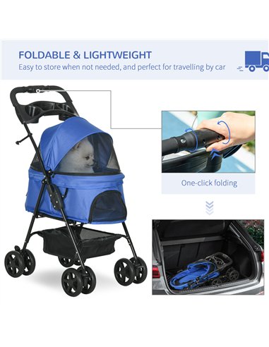 PawHut Dog Stroller with Rain Cover, Dog Pushchair One-Click Fold Trolley Jogger with EVA Wheels Brake Basket Adjustable Canopy 