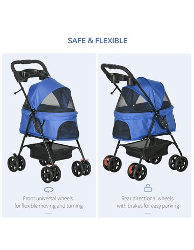 PawHut Dog Stroller with Rain Cover, Dog Pushchair One-Click Fold Trolley Jogger with EVA Wheels Brake Basket Adjustable Canopy 
