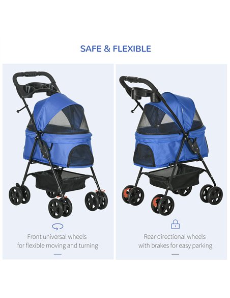 PawHut Dog Stroller with Rain Cover, Dog Pushchair One-Click Fold Trolley Jogger with EVA Wheels Brake Basket Adjustable Canopy  - pic 145204 | FastDaddyshop