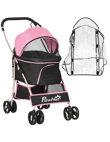 PawHut Detachable Pet Stroller with Rain Cover, 3 In 1 Cat Dog Pushchair, Foldable Carrying Bag w/ Universal Wheels, Brake, Cano - pic 145208 | FastDaddyshop