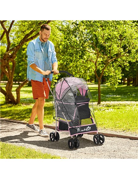 PawHut Detachable Pet Stroller with Rain Cover, 3 In 1 Cat Dog Pushchair, Foldable Carrying Bag w/ Universal Wheels, Brake, Cano - pic 145209 | FastDaddyshop