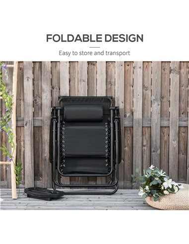 Outsunny Zero Gravity Garden Deck Folding Chair Patio Sun Lounger Reclining Seat with Cup Holder & Canopy Shade - Black