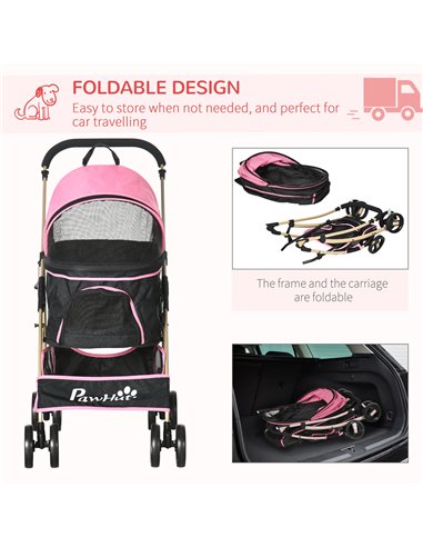 PawHut Detachable Pet Stroller with Rain Cover, 3 In 1 Cat Dog Pushchair, Foldable Carrying Bag w/ Universal Wheels, Brake, Cano