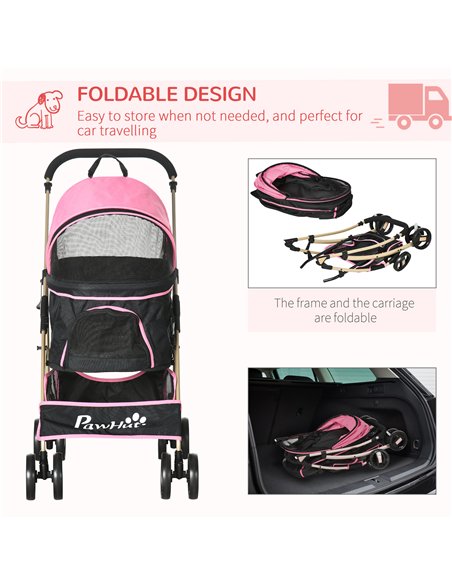 PawHut Detachable Pet Stroller with Rain Cover, 3 In 1 Cat Dog Pushchair, Foldable Carrying Bag w/ Universal Wheels, Brake, Cano - pic 145213 | FastDaddyshop