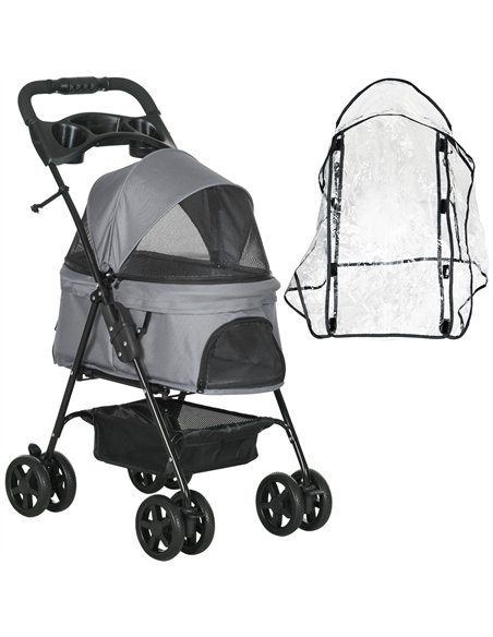 PawHut Dog Stroller with Rain Cover, Dog Pushchair One-Click Fold Trolley Jogger with EVA Wheels Brake Basket Adjustable Canopy  - pic 145217 | FastDaddyshop