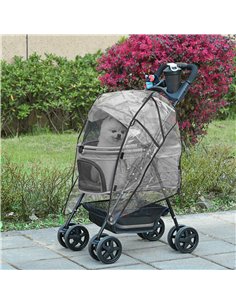 PawHut Dog Stroller with Rain Cover, Dog Pushchair One-Click Fold Trolley Jogger with EVA Wheels Brake Basket Adjustable Canopy  2
