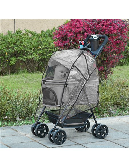 PawHut Dog Stroller with Rain Cover, Dog Pushchair One-Click Fold Trolley Jogger with EVA Wheels Brake Basket Adjustable Canopy  - pic 145218 | FastDaddyshop
