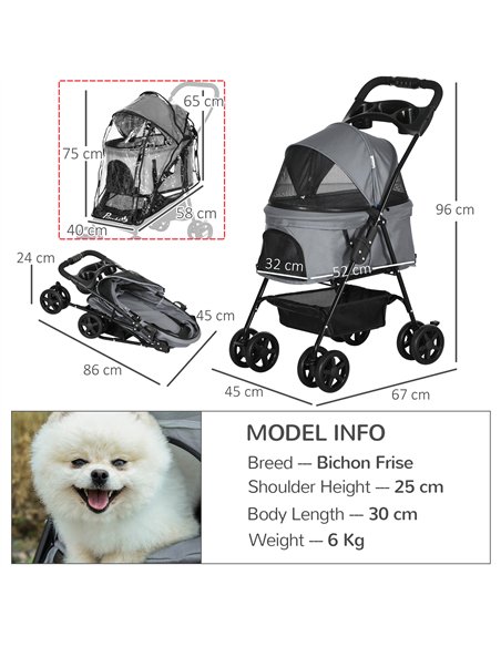 PawHut Dog Stroller with Rain Cover, Dog Pushchair One-Click Fold Trolley Jogger with EVA Wheels Brake Basket Adjustable Canopy  - pic 145219 | FastDaddyshop