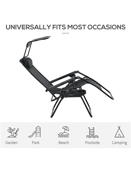 Outsunny Zero Gravity Garden Deck Folding Chair Patio Sun Lounger Reclining Seat with Cup Holder & Canopy Shade - Black - pic 14522 | FastDaddyshop