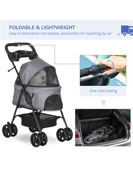 PawHut Dog Stroller with Rain Cover, Dog Pushchair One-Click Fold Trolley Jogger with EVA Wheels Brake Basket Adjustable Canopy  - pic 145221 | FastDaddyshop