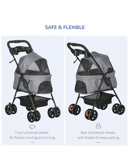 PawHut Dog Stroller with Rain Cover, Dog Pushchair One-Click Fold Trolley Jogger with EVA Wheels Brake Basket Adjustable Canopy  - pic 145222 | FastDaddyshop