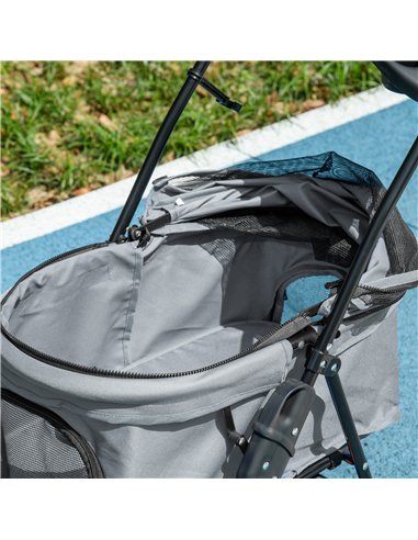 PawHut Dog Stroller with Rain Cover, Dog Pushchair One-Click Fold Trolley Jogger with EVA Wheels Brake Basket Adjustable Canopy 