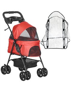 PawHut Dog Stroller with Rain Cover, Dog Pushchair One-Click Fold Trolley Jogger with EVA Wheels Brake Basket Adjustable Canopy 
