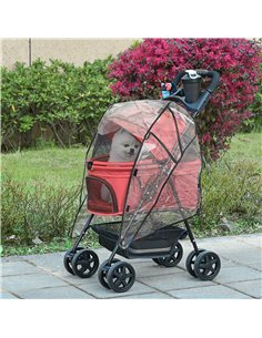 PawHut Dog Stroller with Rain Cover, Dog Pushchair One-Click Fold Trolley Jogger with EVA Wheels Brake Basket Adjustable Canopy  2