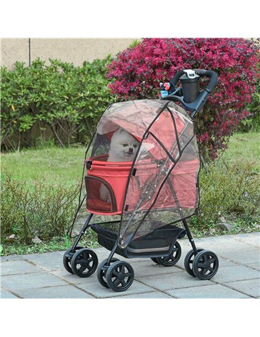 PawHut Dog Stroller with Rain Cover, Dog Pushchair One-Click Fold Trolley Jogger with EVA Wheels Brake Basket Adjustable Canopy 