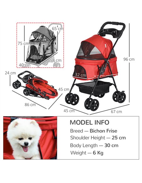 PawHut Dog Stroller with Rain Cover, Dog Pushchair One-Click Fold Trolley Jogger with EVA Wheels Brake Basket Adjustable Canopy  - pic 145228 | FastDaddyshop